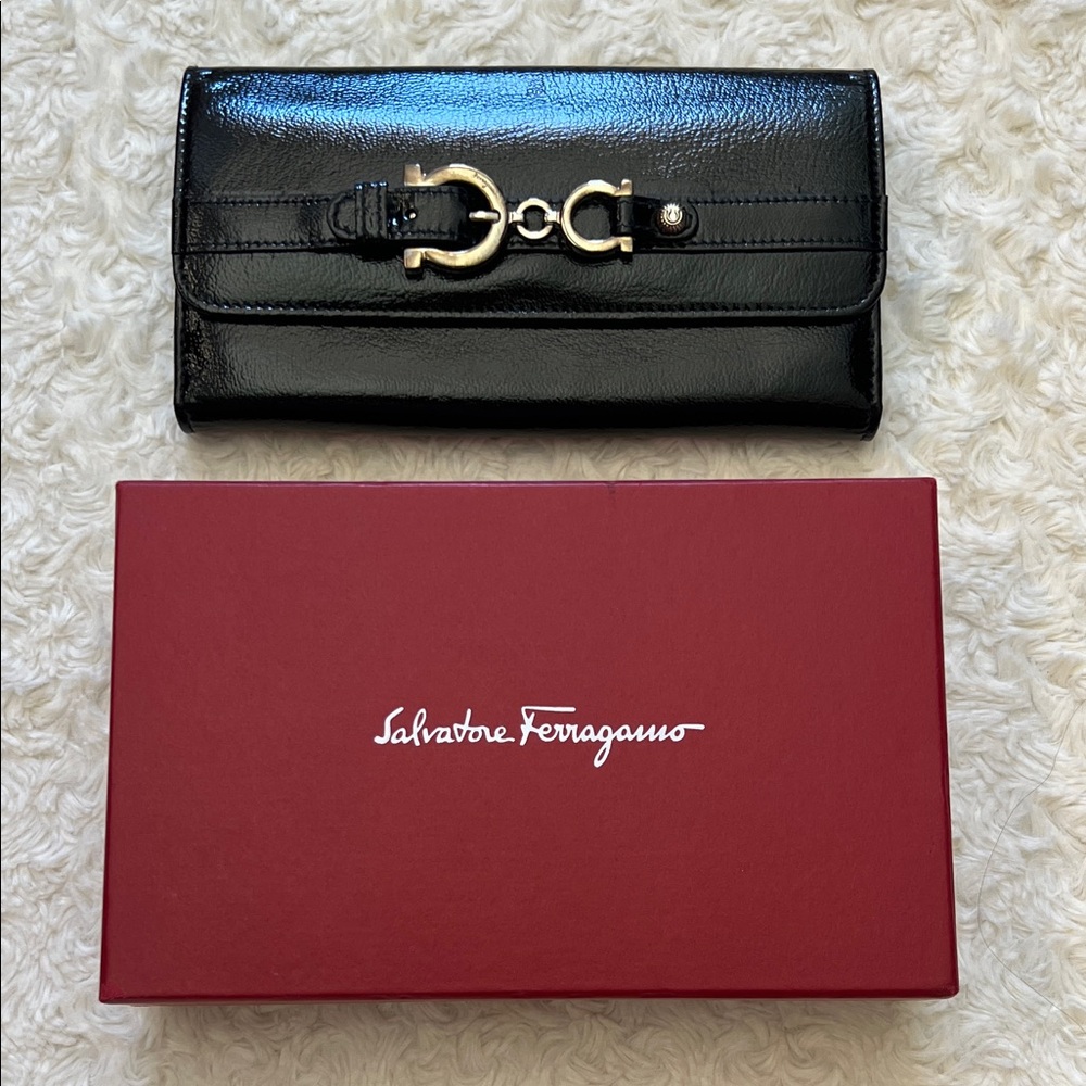 Salvatore Ferragamo Black Patent Leather Wallet